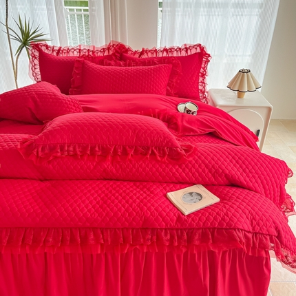 91家纺网 家纺一手货源 找家纺 （总）2026新款法式高级芭蕾风重工刺绣蕾丝花边套件床盖床裙三件套四件套