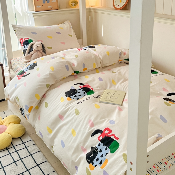 91家纺网 家纺一手货源 找家纺 吉象家纺 2025新款全棉印花款三件套 靴子猫