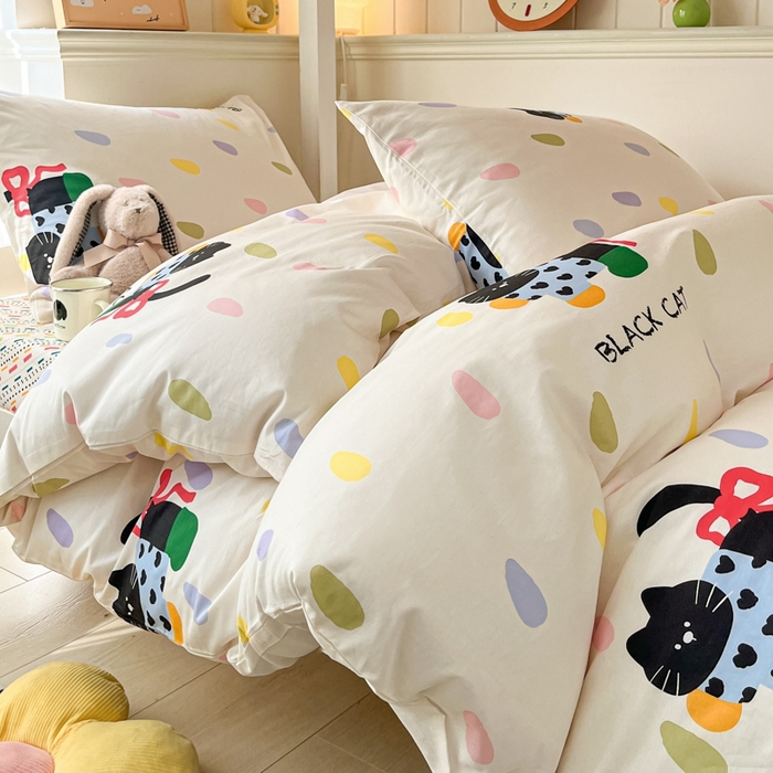 91家纺网 家纺一手货源 找家纺 吉象家纺 2025新款全棉印花款三件套 靴子猫