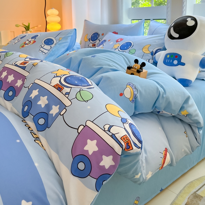 91家纺网 家纺一手货源 找家纺 博雅 2024新款宇航员系列全棉四件套（专版花型） 宇航员