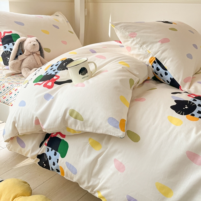 91家纺网 家纺一手货源 找家纺 吉象家纺 2025新款全棉印花款三件套 靴子猫