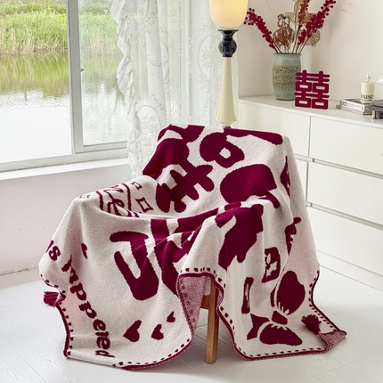 91家纺网 家纺一手货源 找家纺 （总）栩裕纺织 2024新款中式风高端婚礼喜字毛毯（可定制）