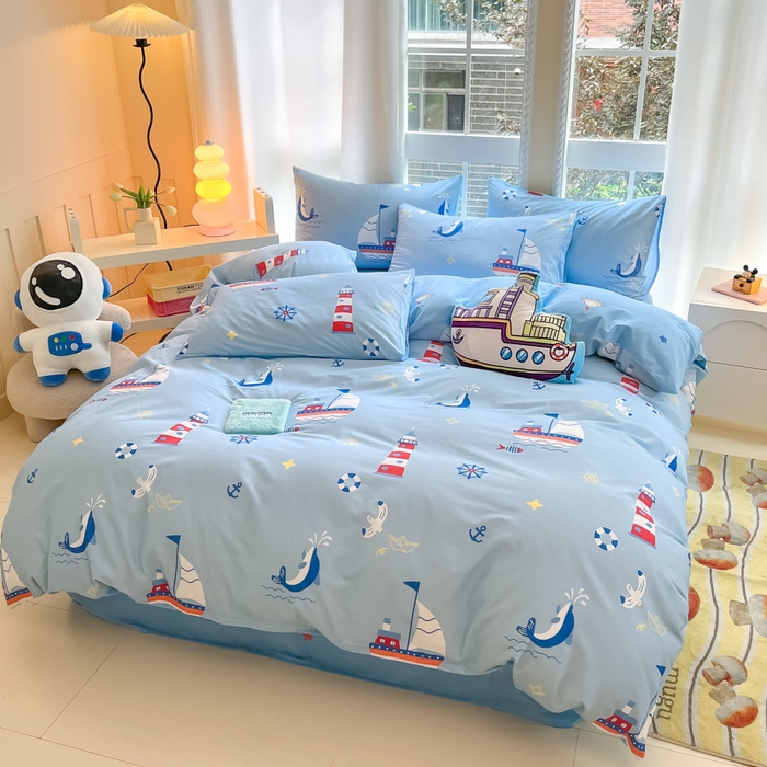 91家纺网 家纺一手货源 找家纺 博雅 2024新款宇航员系列全棉四件套（专版花型） 扬帆起航