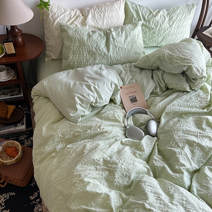 91家纺网 家纺一手货源 找家纺 （总）原素 2024新品ins风简约款泡泡纱四件套