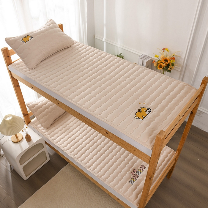 91家纺网 家纺一手货源 找家纺 恋绒家纺 2025新款刺绣款床垫学生床垫床褥宿舍上下铺床护垫 柯基KJ-奶油杏