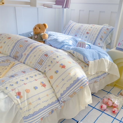 91家纺网 家纺一手货源 找家纺 （总）灰鲸 2025新款水洗双层纱公主风学生套件三件套四件套