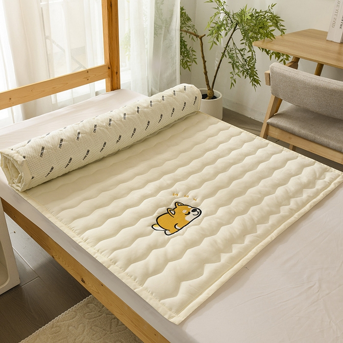 91家纺网 家纺一手货源 找家纺 恋绒家纺 2025新款刺绣款床垫学生床垫床褥宿舍上下铺床护垫 柯基KJ-象牙白