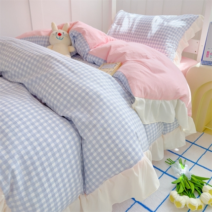 91家纺网 家纺一手货源 找家纺 （总）灰鲸 2025新款水洗双层纱公主风学生套件三件套四件套