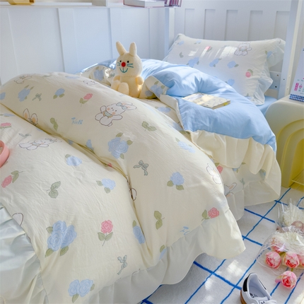 91家纺网 家纺一手货源 找家纺 （总）灰鲸 2025新款水洗双层纱公主风学生套件三件套四件套