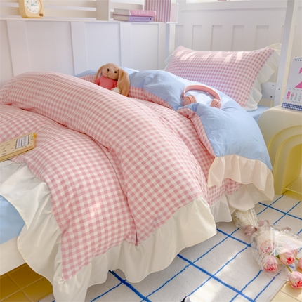 91家纺网 家纺一手货源 找家纺 （总）灰鲸 2025新款水洗双层纱公主风学生套件三件套四件套