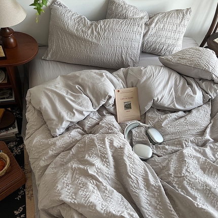 原素 2024新品ins风简约款泡泡纱四件套 小泡泡-梦小灰