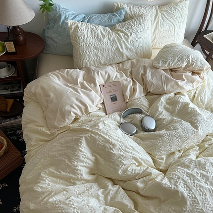 91家纺网 家纺一手货源 找家纺 （总）原素 2024新品ins风简约款泡泡纱四件套