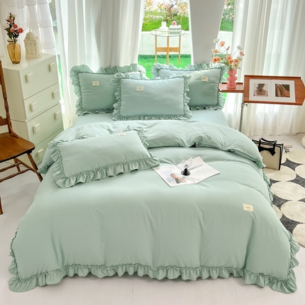 91家纺网 家纺一手货源 找家纺 花香四季家纺 2024新款水洗棉四件套-可可小姐系列 可可小姐-浅绿