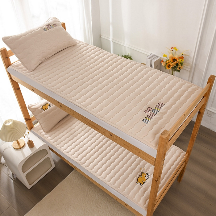 91家纺网 家纺一手货源 找家纺 恋绒家纺 2025新款刺绣款床垫学生床垫床褥宿舍上下铺床护垫 mini-奶油杏