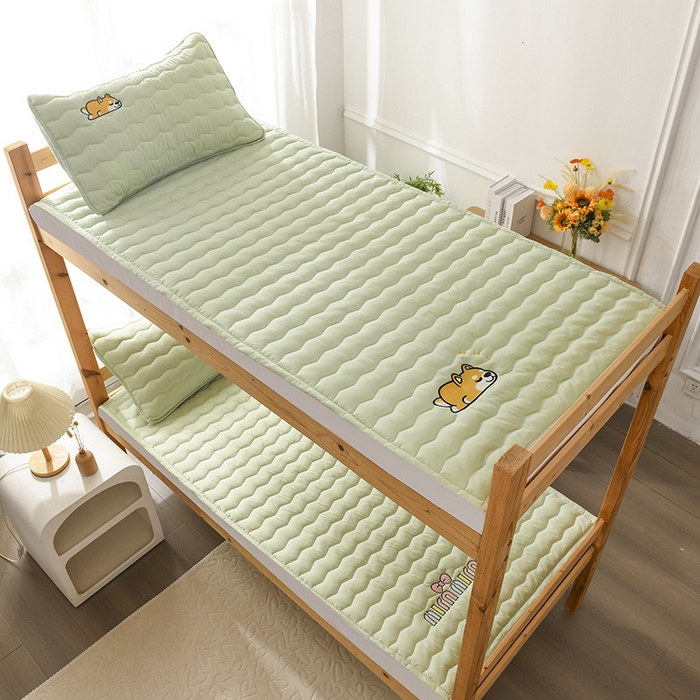 91家纺网 家纺一手货源 找家纺 恋绒家纺 2025新款刺绣款床垫学生床垫床褥宿舍上下铺床护垫 柯基KJ-薄荷绿