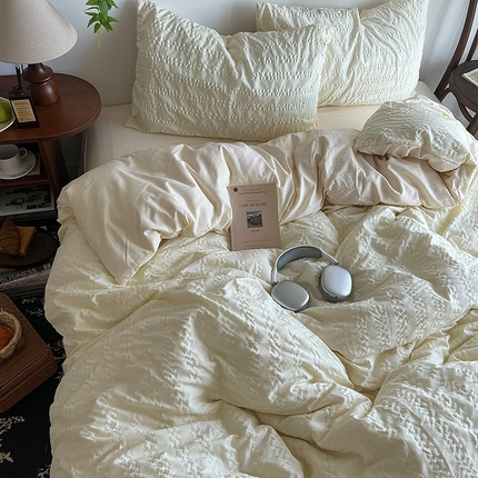 原素 2024新品ins风简约款泡泡纱四件套 小泡泡-米小黄