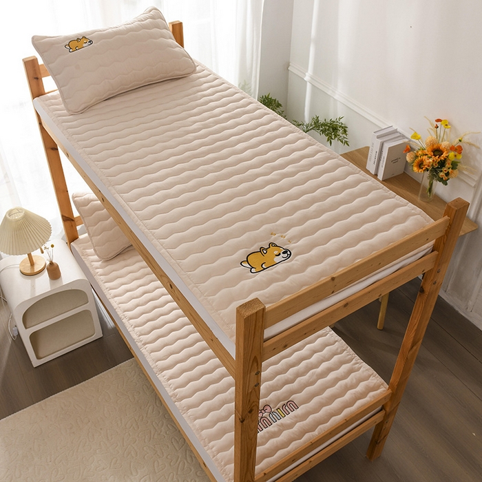 91家纺网 家纺一手货源 找家纺 恋绒家纺 2025新款刺绣款床垫学生床垫床褥宿舍上下铺床护垫 柯基KJ-奶油杏