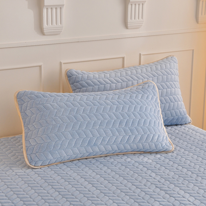 91家纺网 家纺一手货源 找家纺 金艾草 2024新款高克重牛奶绒床垫床盖双面使用 浅蓝