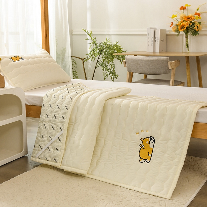 91家纺网 家纺一手货源 找家纺 恋绒家纺 2025新款刺绣款床垫学生床垫床褥宿舍上下铺床护垫 柯基KJ-象牙白