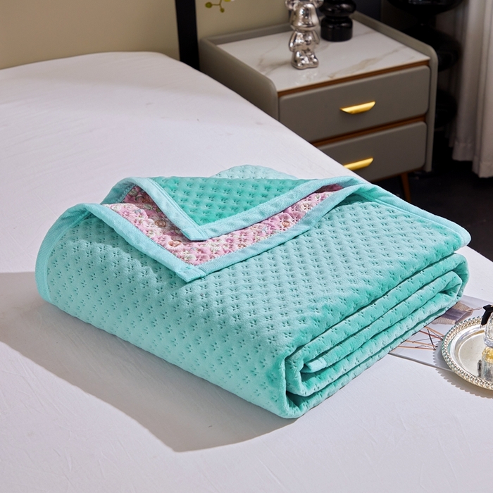 91家纺网 家纺一手货源 找家纺 晶缦家纺 2024新款华夫格牛奶绒床盖三件套 华夫格-翠绿