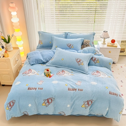 91家纺网 家纺一手货源 找家纺 恋佳居 2025新款雪花绒印花加厚保暖四件套 太空遨游