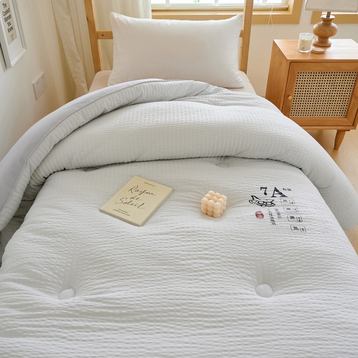 91家纺网 家纺一手货源 找家纺 子由家居 2024新款b类泡泡格7A抗菌学生季大豆被 泡泡学生被-浅灰