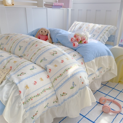 91家纺网 家纺一手货源 找家纺 （总）灰鲸 2025新款水洗双层纱公主风学生套件三件套四件套