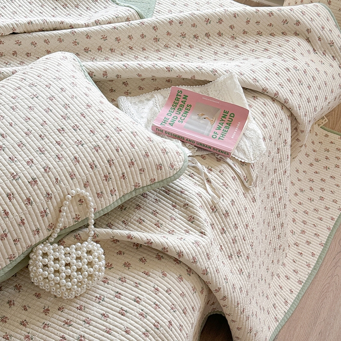 91家纺网 家纺一手货源 找家纺 琳可家居 2024新款印花款13070双面全棉砂洗床盖三件套 点点玫瑰