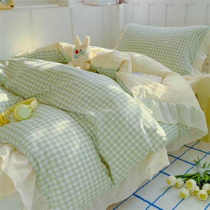 91家纺网 家纺一手货源 找家纺 （总）灰鲸 2025新款水洗双层纱公主风学生套件三件套四件套