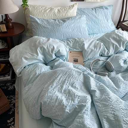 91家纺网 家纺一手货源 找家纺 （总）原素 2024新品ins风简约款泡泡纱四件套