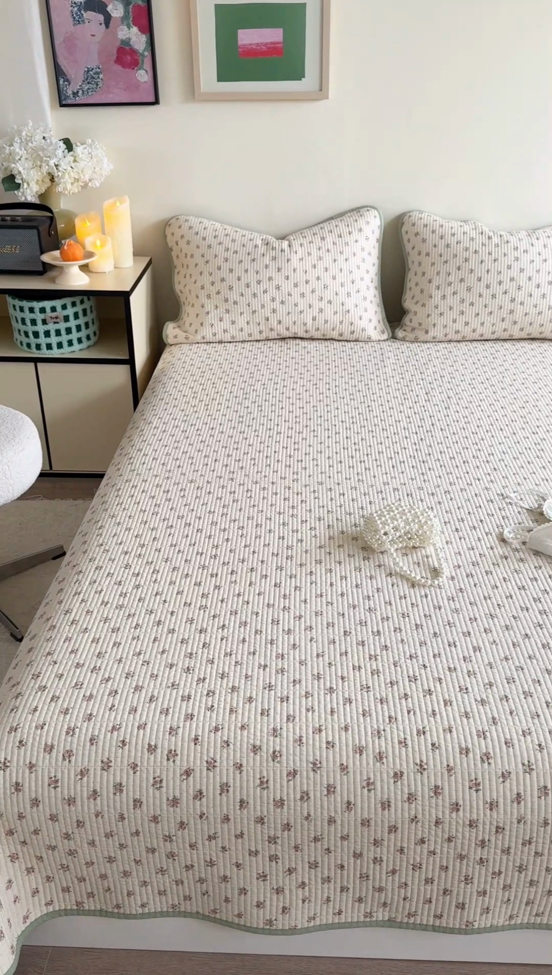 91家纺网 家纺一手货源 找家纺 琳可家居 2024新款印花款13070双面全棉砂洗床盖三件套 点点玫瑰