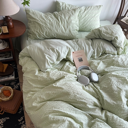 原素 2024新品ins风简约款泡泡纱四件套 小泡泡-浅小绿