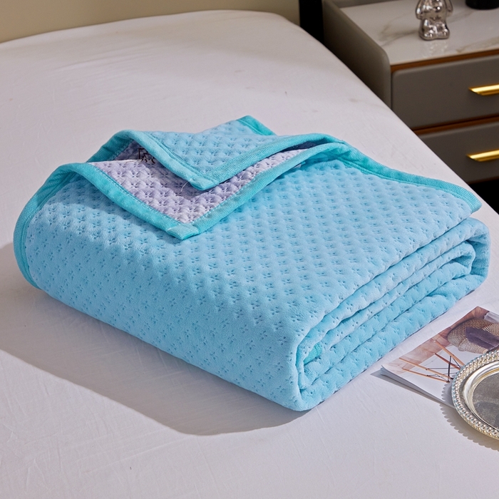 91家纺网 家纺一手货源 找家纺 晶缦家纺 2024新款华夫格牛奶绒床盖三件套 华夫格-天蓝