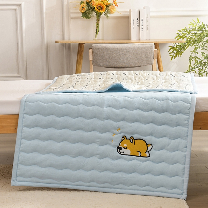 91家纺网 家纺一手货源 找家纺 恋绒家纺 2025新款刺绣款床垫学生床垫床褥宿舍上下铺床护垫 柯基KJ-天空蓝