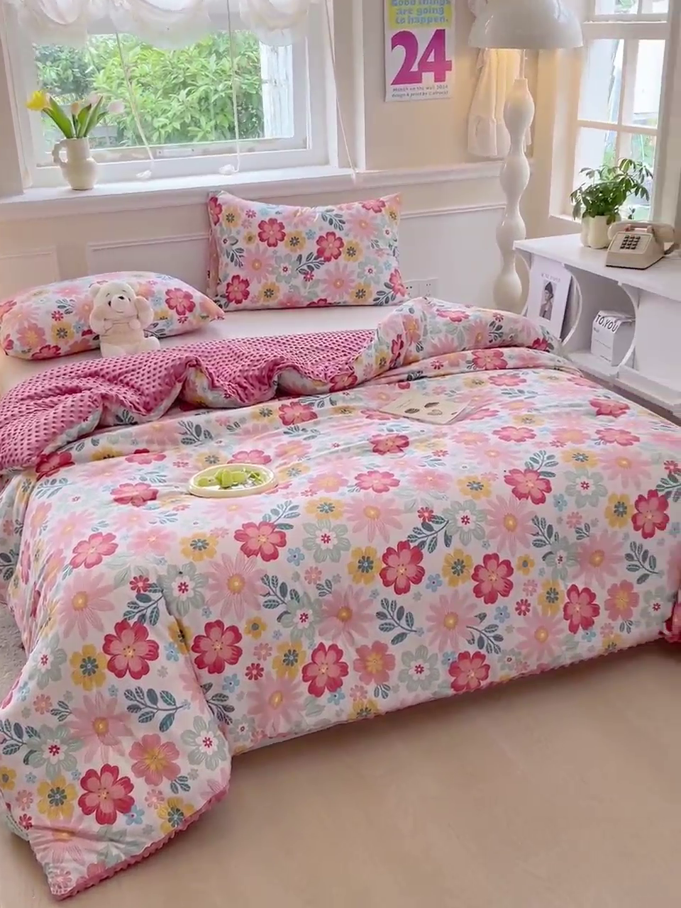 91家纺网 家纺一手货源 找家纺 居易简 2025新款水洗棉双层纱豆豆被加绒被子被芯直播豆豆绒被被子被芯冬被春秋被 青春绽放