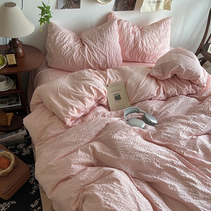 原素 2024新品ins风简约款泡泡纱四件套 小泡泡-淡小粉