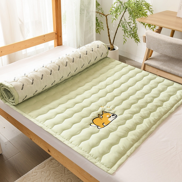 91家纺网 家纺一手货源 找家纺 恋绒家纺 2025新款刺绣款床垫学生床垫床褥宿舍上下铺床护垫 柯基KJ-薄荷绿