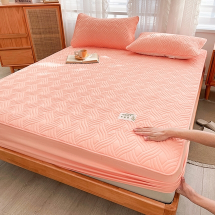 91家纺网 家纺一手货源 找家纺 小萌虎 2024新款大豆艾草原棉夹棉床笠 水漾-粉玉