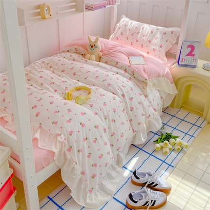 91家纺网 家纺一手货源 找家纺 （总）灰鲸 2025新款水洗双层纱公主风学生套件三件套四件套