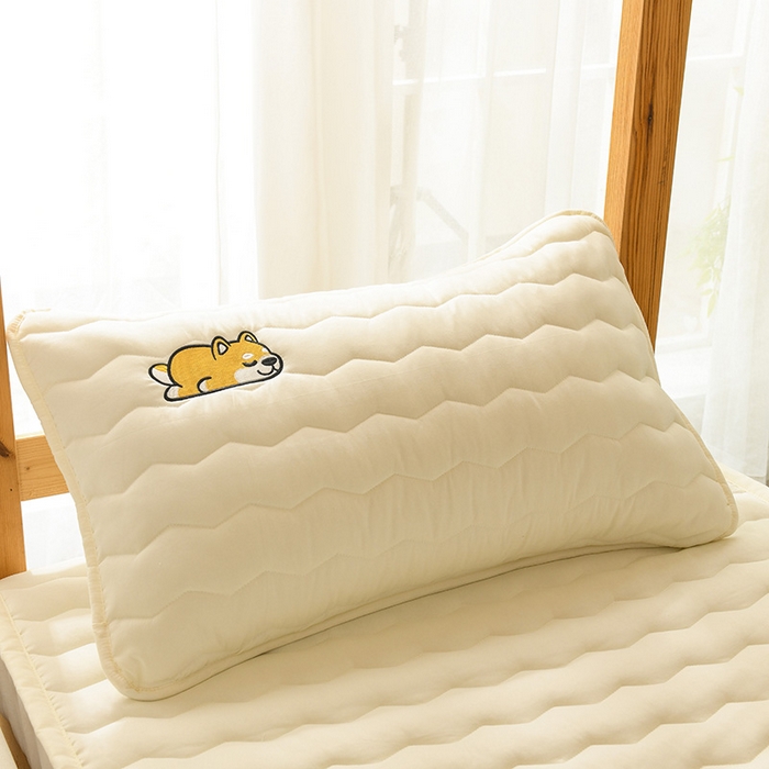 91家纺网 家纺一手货源 找家纺 恋绒家纺 2025新款刺绣款床垫学生床垫床褥宿舍上下铺床护垫 柯基KJ-象牙白