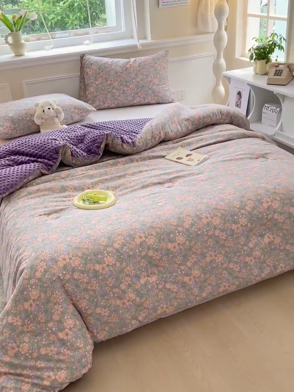 91家纺网 家纺一手货源 找家纺 居易简 2025新款水洗棉双层纱豆豆被加绒被子被芯直播豆豆绒被被子被芯冬被春秋被 莫奈庄园