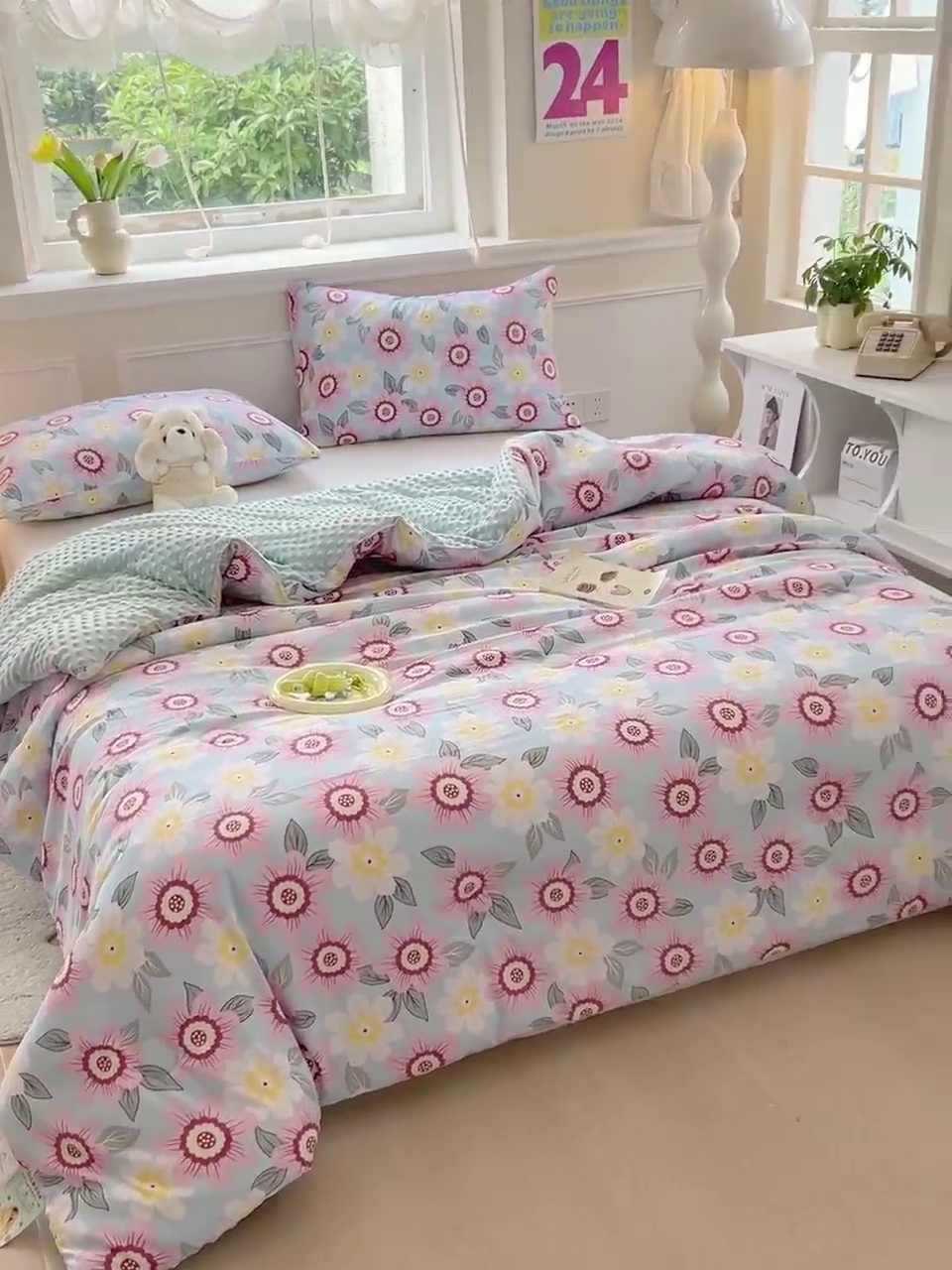 91家纺网 家纺一手货源 找家纺 居易简 2025新款水洗棉双层纱豆豆被加绒被子被芯直播豆豆绒被被子被芯冬被春秋被 海棠朵朵