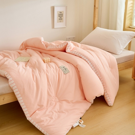 子由家居 2024新款b类简约立体条纹学生季大豆被 条纹-浅粉