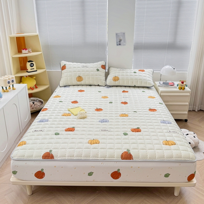 91家纺网 家纺一手货源 找家纺 卡派 2024新款大床水洗棉夹棉加厚床笠（印花系列） 南瓜