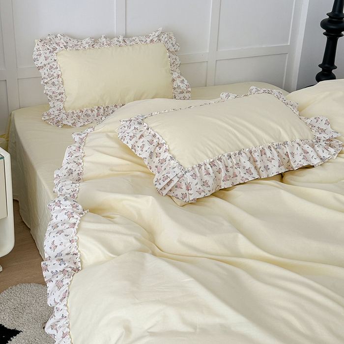 91家纺网 家纺一手货源 找家纺 昔可家纺 2024新款纯色碎花花边全棉小清新四件套 茉莉山茶