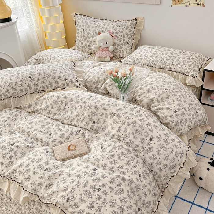 91家纺网 家纺一手货源 找家纺 暖居 2024新款韩系全棉高温砂洗棉花床盖被套四件套纯棉床盖三件套 月澜