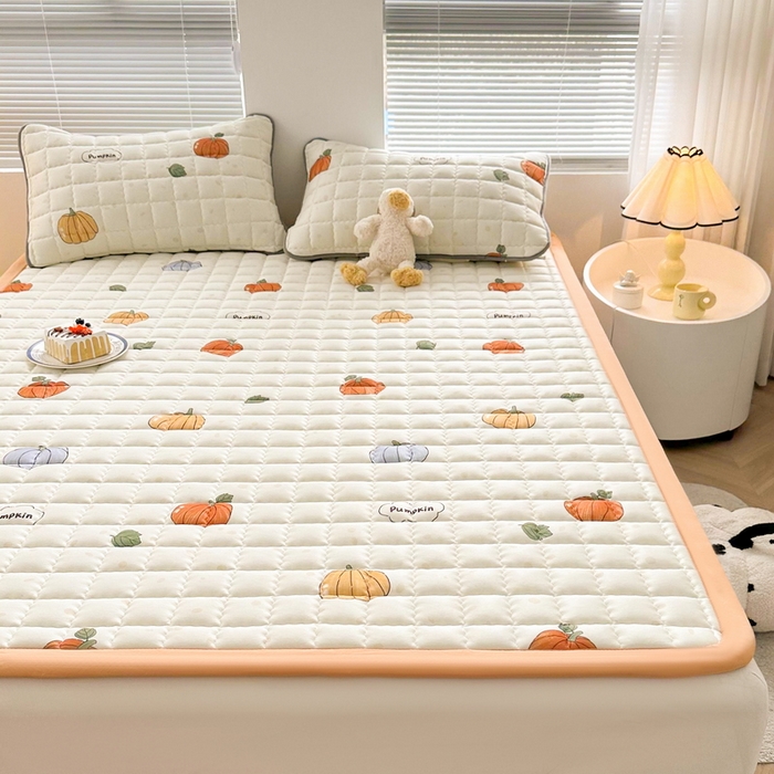 91家纺网 家纺一手货源 找家纺 卡派 2024新款大床水洗棉加厚夹棉防滑床褥子（印花系列） 南瓜