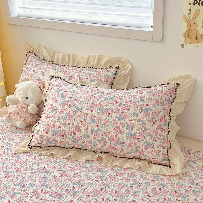 91家纺网 家纺一手货源 找家纺 暖居 2024新款韩系全棉高温砂洗棉花床盖被套四件套纯棉床盖三件套 草莓兔子