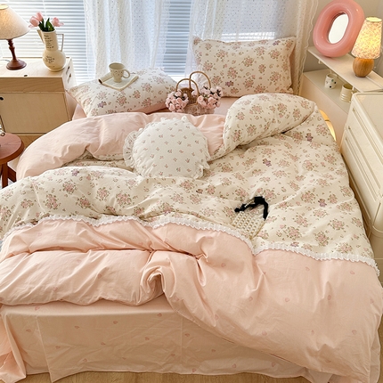 91家纺网 家纺一手货源 找家纺 （总）昔可家纺 2024新款拼接蕾丝花边全棉四件套