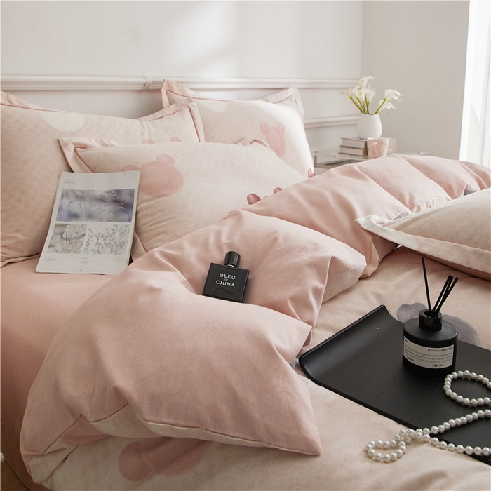 91家纺网 家纺一手货源 找家纺 沐白家居 2024新款全棉生态磨毛印花四件套系列 妙妙屋-粉